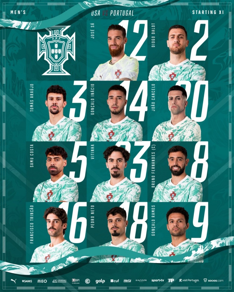 新球体育比分网-葡萄牙友谊赛对阵美国首发：B费、维蒂尼亚、坎塞洛、内托在列